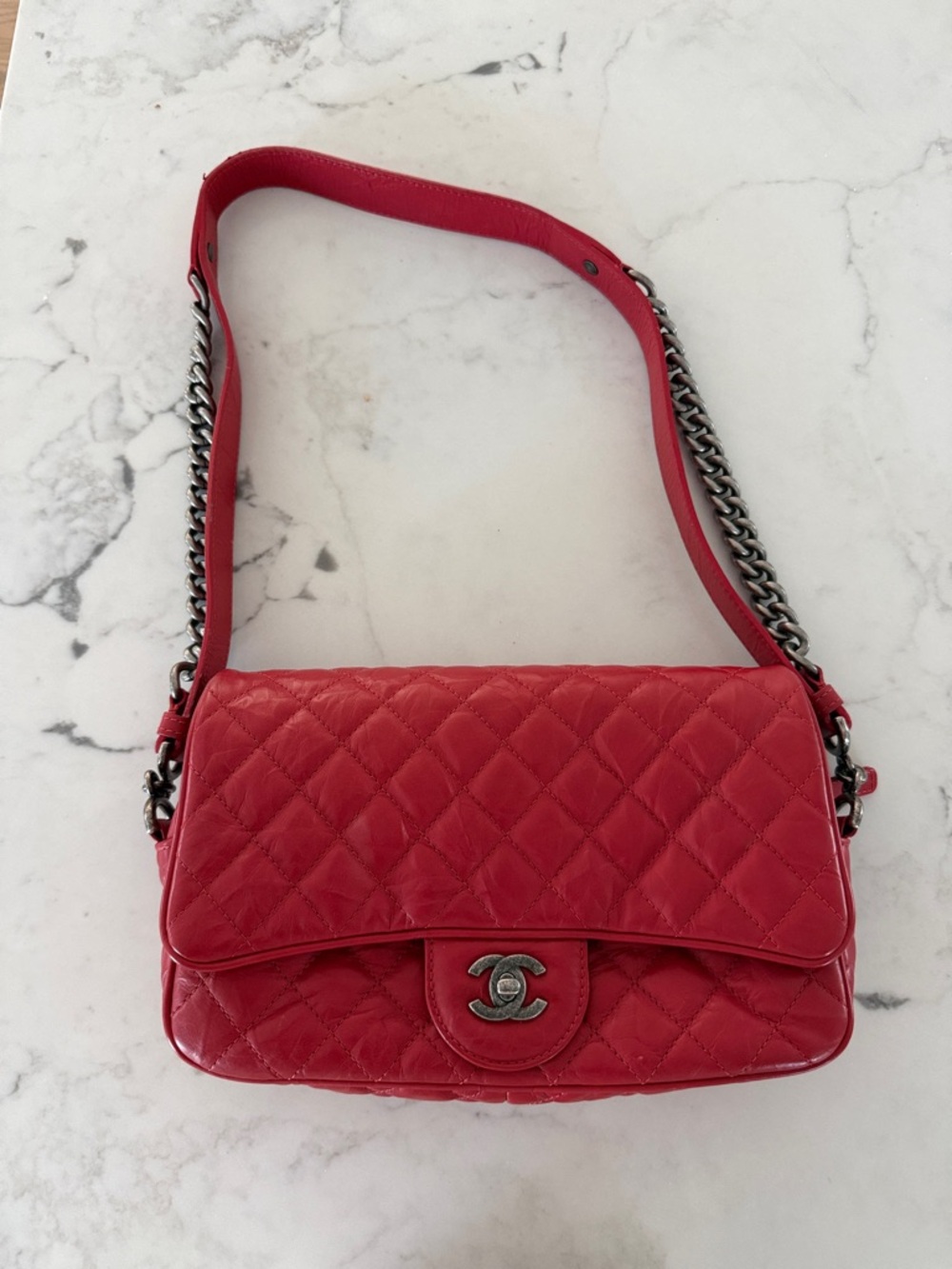 CHANEL Casual Rock Airlines Flap Bag Quilted Crumpled Calfskin Small